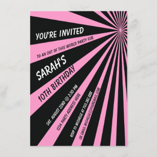 Convite de aniversário de feixes do Sol Preto Rosa