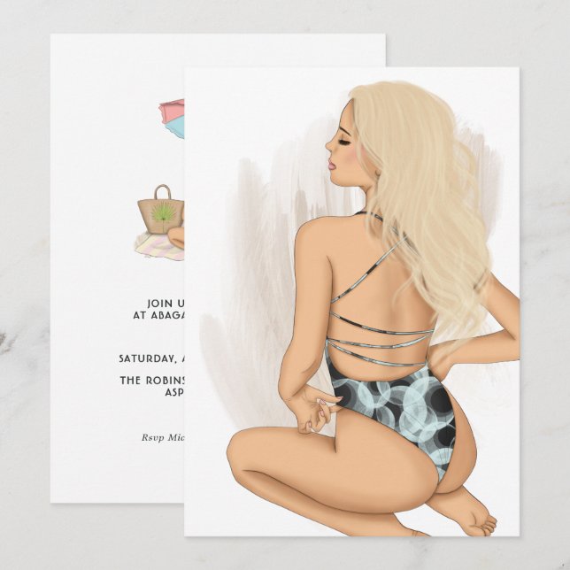 Convite de aniversário de Férias de Praia de Verão (Frente/Verso)