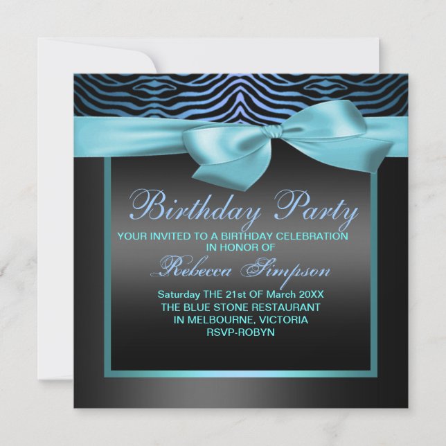 Convite de Aniversário de Festa Azul e Preto com E (Frente)