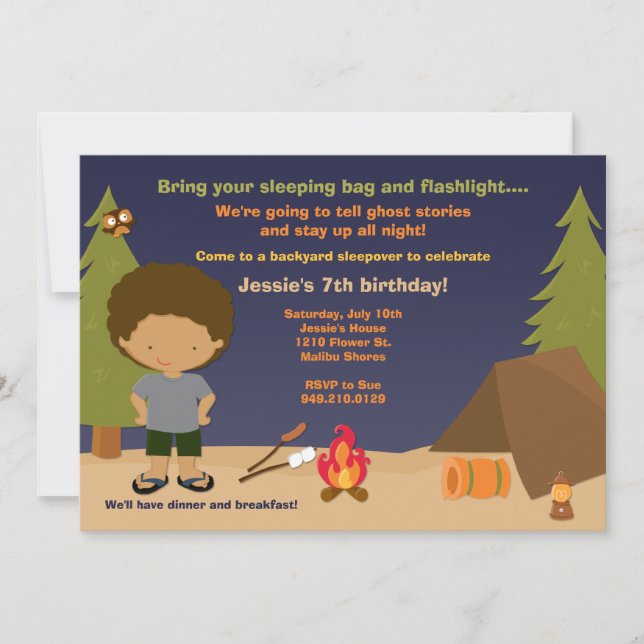 Convite de Aniversário de Festa de Acampamento (Frente)