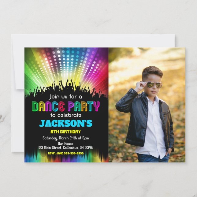 Convite de Aniversário de Festa de Dança de Menino (Frente)