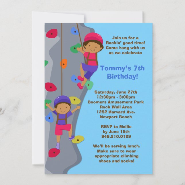 Convite de Aniversário de Festa de Escalada em Par (Frente)