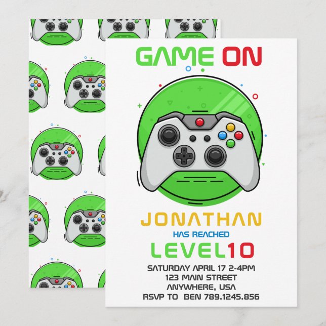 Convite de Aniversário de Festa de Jogador de Vide (Frente/Verso)