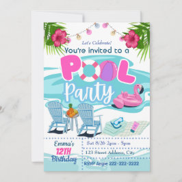 Convite de Aniversário de Festa de piscina