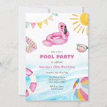 Convite de Aniversário de Festa de piscina