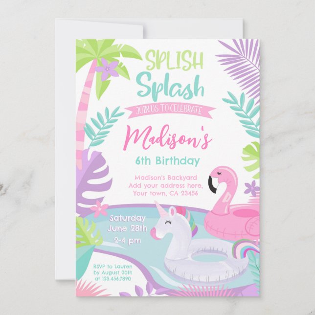 Convite de Aniversário de Festa de piscina (Frente)