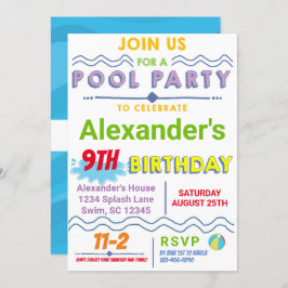 Convite de Aniversário de Festa de piscina