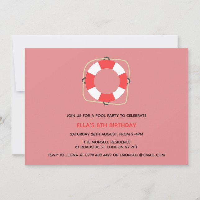Convite de Aniversário de Festa de piscina (Frente)