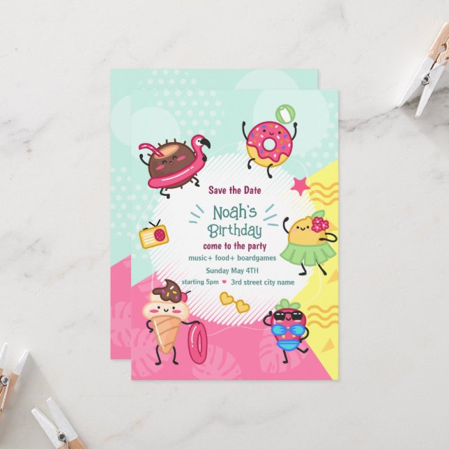 Convite de Aniversário de Festa de Piscina de Verã (Frente/Verso In Situ)