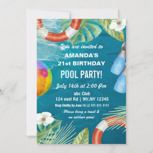 Convite de Aniversário de Festa de Piscina de Verã