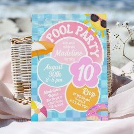 Convite de Aniversário de Festa de Piscina Retroat