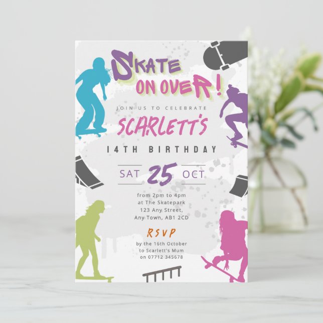 Convite de Aniversário de Festa de Skate para Meni (Em pé/Frente)