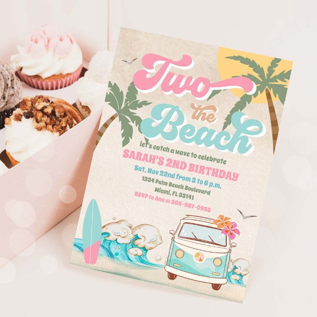 Convite de Aniversário de Festa de Surf na Praia (Criador carregado)