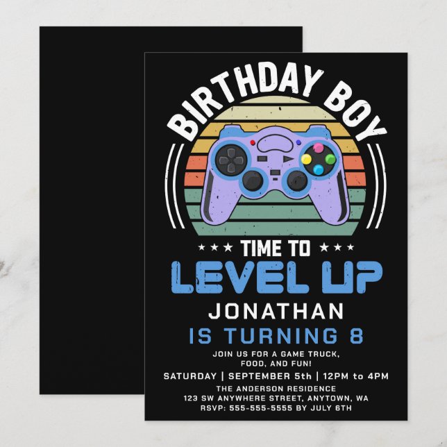 Convite de Aniversário de Festa de Video Game Leve (Frente/Verso)
