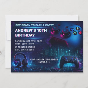 Convite de Aniversário de Festa de Video Game Pers