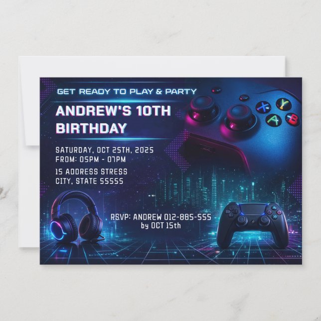 Convite de Aniversário de Festa de Video Game Pers (Frente)