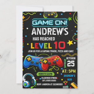 Convite de Aniversário de Festa de Vídeo Game Pess