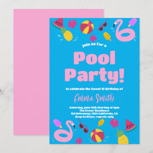 Convite de Aniversário de Festa na Piscina de Verã