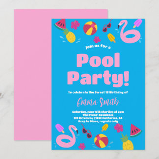 Convite de Aniversário de Festa na Piscina de Verã
