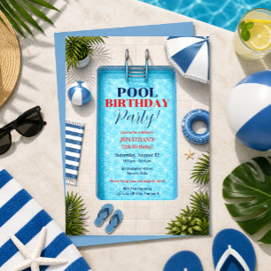 Convite de Aniversário de Festa na Piscina de Verã