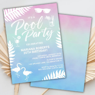 Convite de Aniversário de Festa na Piscina de Verã