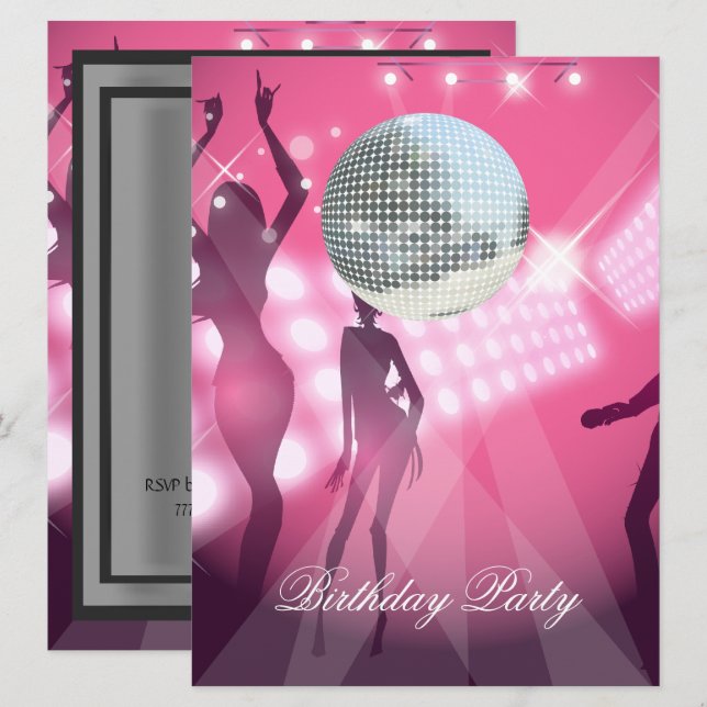 Convite de Aniversário de Festa Retro Disco (Frente/Verso)