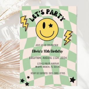 Convite de Aniversário de Festa Sorriso Verde Sage