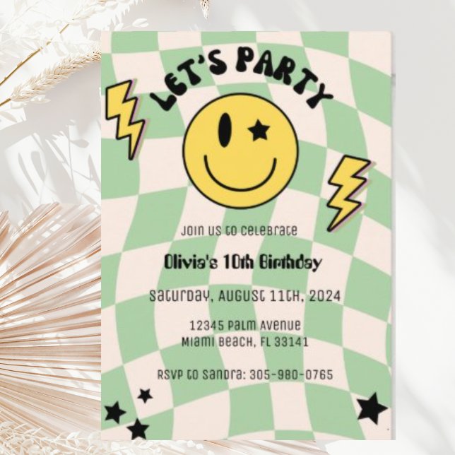 Convite de Aniversário de Festa Sorriso Verde Sage (Criador carregado)