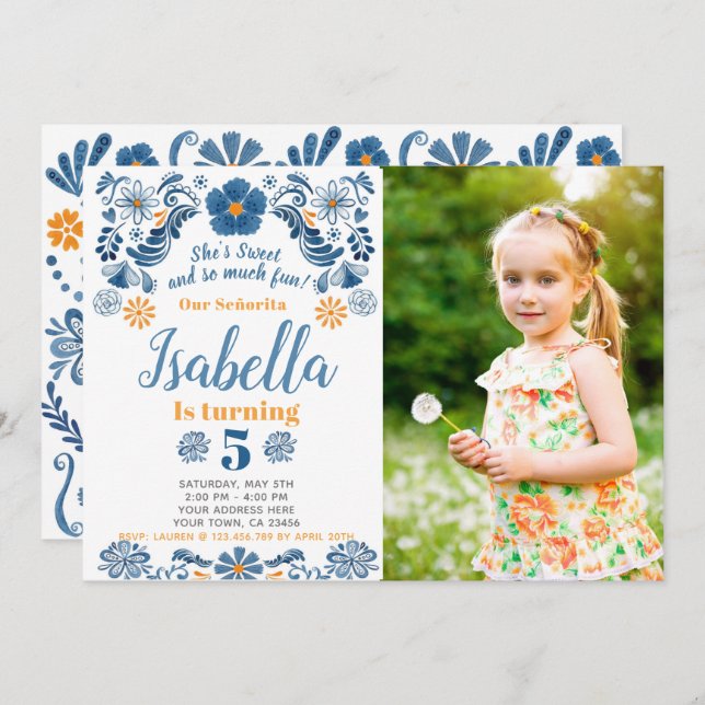 Convite de aniversário de Fiesta com foto (Frente/Verso)