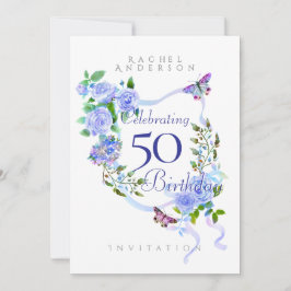 Convite de Aniversário de Fita de Rosa Azul