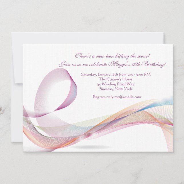 Convite de aniversário de fitas (Frente)