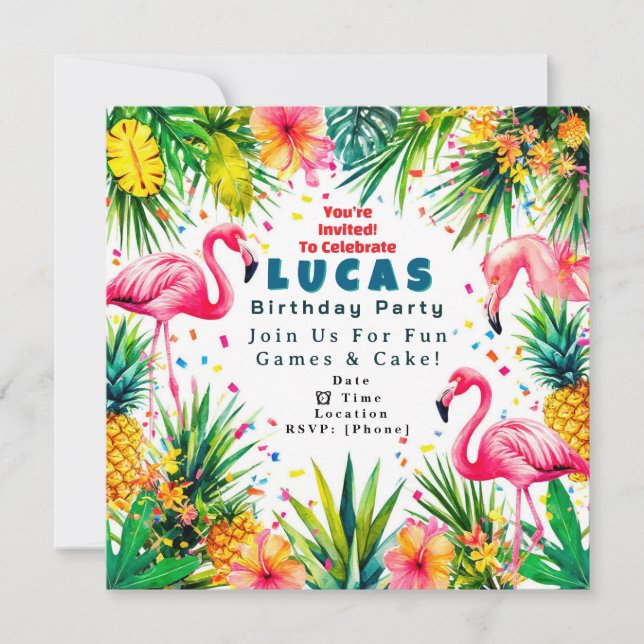 Convite de Aniversário de Flamingo – Personalizado (Frente)