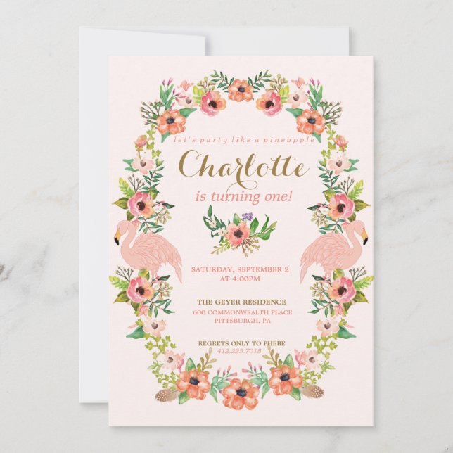 CONVITE DE ANIVERSÁRIO DE FLAMINGO PINEAPPLE (Frente)