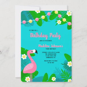 Convite de Aniversário de Flamingo Rosa