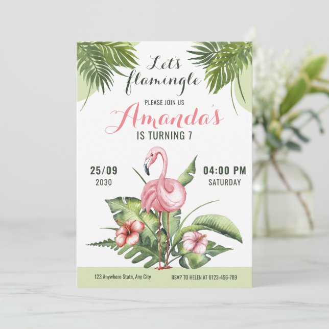 Convite de Aniversário de Flamingo Vamos Flamingle (Em pé/Frente)