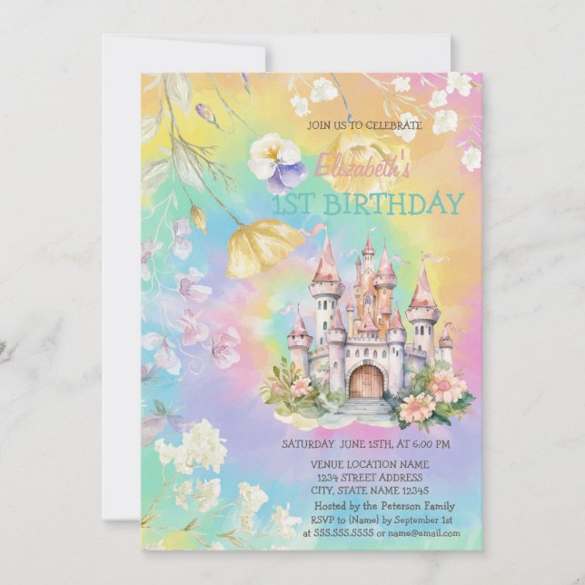 Convite de Aniversário de Flor de Campo em Aquarel (Frente)