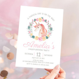 Convite de aniversário de Flor Magical Unicorn