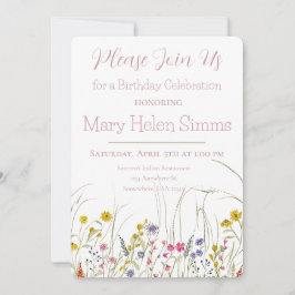 Convite de Aniversário de Flor Silvestre em Aquare