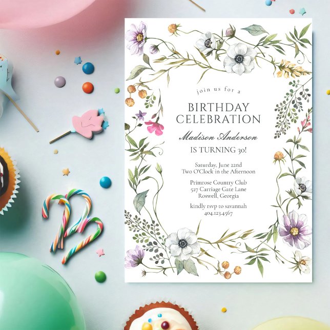Convite de Aniversário de Flor Silvestre Floral Mo (Criador carregado)