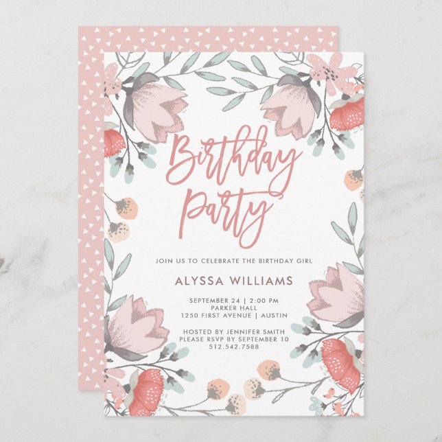 Convite de aniversário de Flores Botânicas (Frente/Verso)