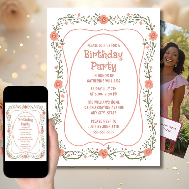 Convite de aniversário De Flores Brancas De Qualqu (Criador carregado)