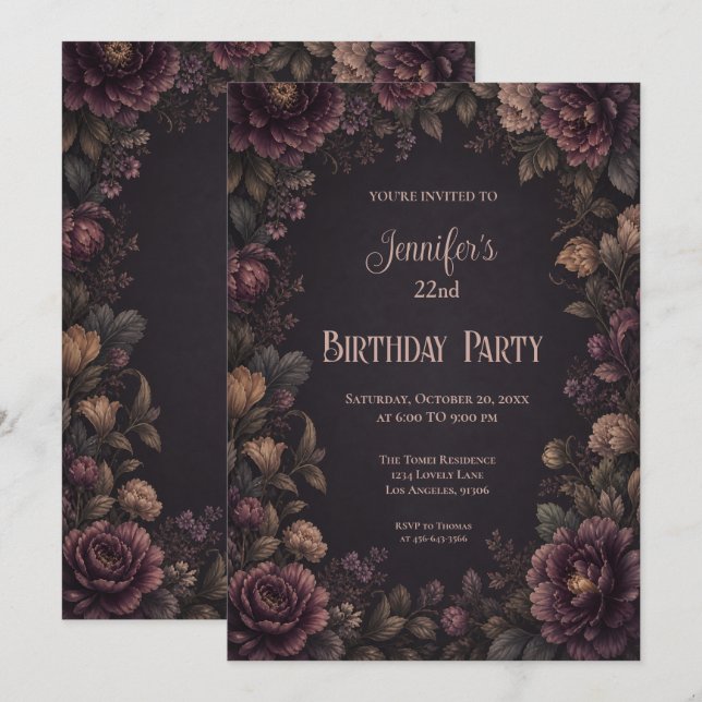 Convite de Aniversário de Flores Mal-humoradas Vin (Frente/Verso)