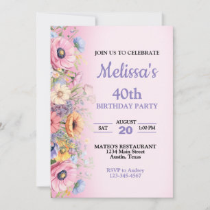 Convite de Aniversário de Flores Pastel Lindas