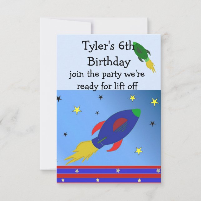 Convite de Aniversário de Foguete Espacial (Frente)