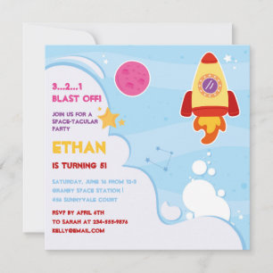 Convite de Aniversário de Foguete Espacial