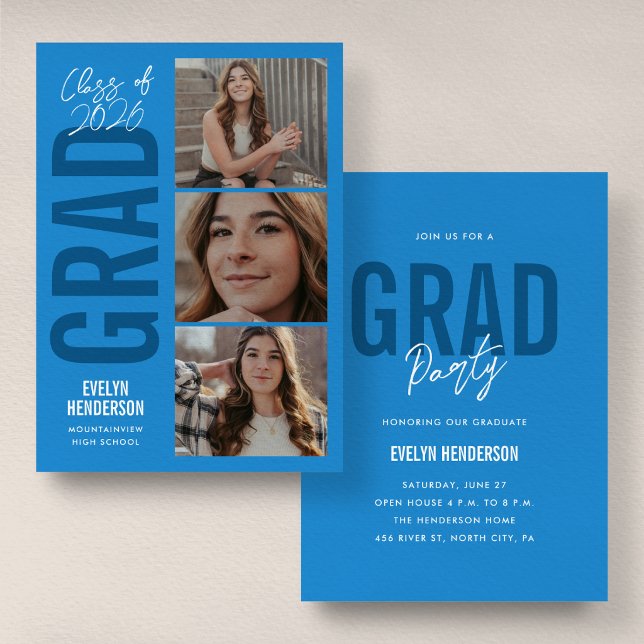 Convite de Aniversário de Formatura de Foto Azul M (Criador carregado)