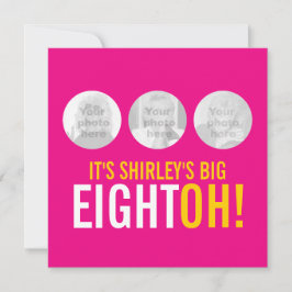 Convite de aniversário de foto, 80 cor-de-rosa!