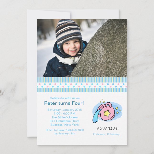 Convite de aniversário de Foto de Aquarius (Frente)