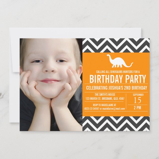 Convite De Aniversário De Foto De Chevron Animal (Frente)