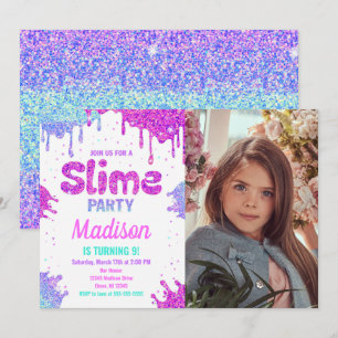 Convite de Aniversário de Foto de Festa de Slime c